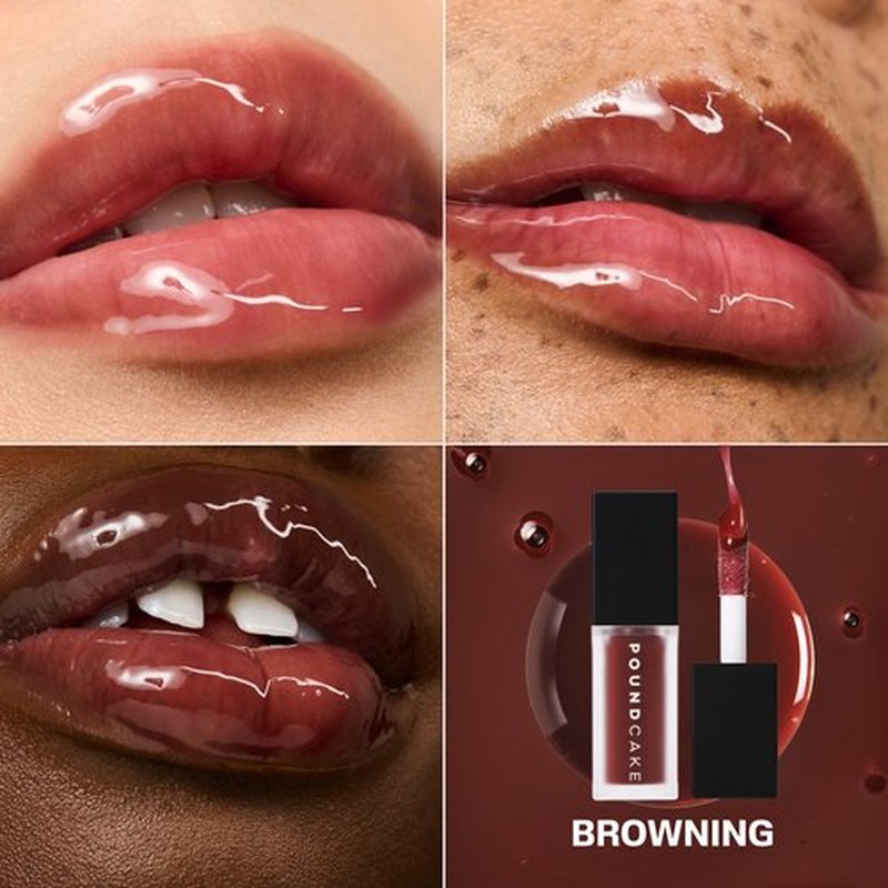POUND CAKE Cake Theory: Lip Tone Equalizing Oil | For Balanced Lip Color | Hydrating and High-Shine Blurring Lip Oil with Purple Brown Tint | Clean, Vegan, and Moisturizing Formula – 0.23 oz, Browning