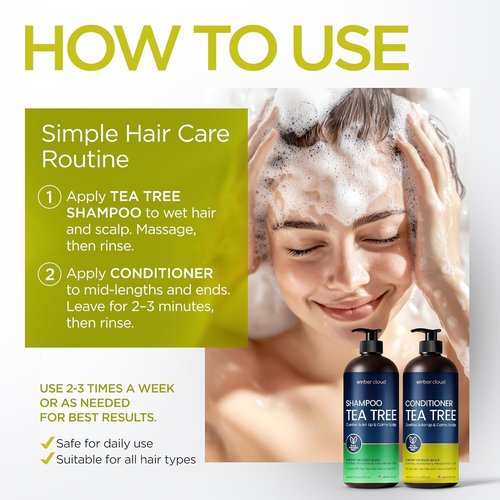 Tea Tree Rosemary Shampoo & Conditioner Set - Nourishing Cleanse with Castor Oil for All Hair Types | Paraben & Sulfate Free (16 Oz Each)
