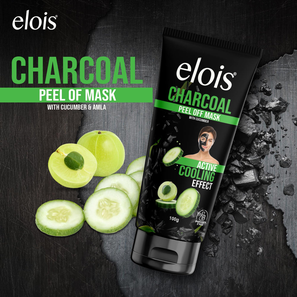 elois Charcoal Peel Off Face Mask for Men & Women | Removes Blackheads and Whiteheads | Active Cooling Effect | Deep Skin Purifying Cleansing (3.38 Floz)