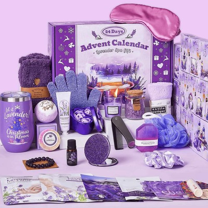 Advent Calendar 2026 Adult Women -24 Days of Christmas Advent Calendar for Mom, Wife, Girlfriend, Sister, Her - Lavender Spa Gifts Basket Set Includes Coffee Mugs, Scented Candle, Bath Salt, Soap