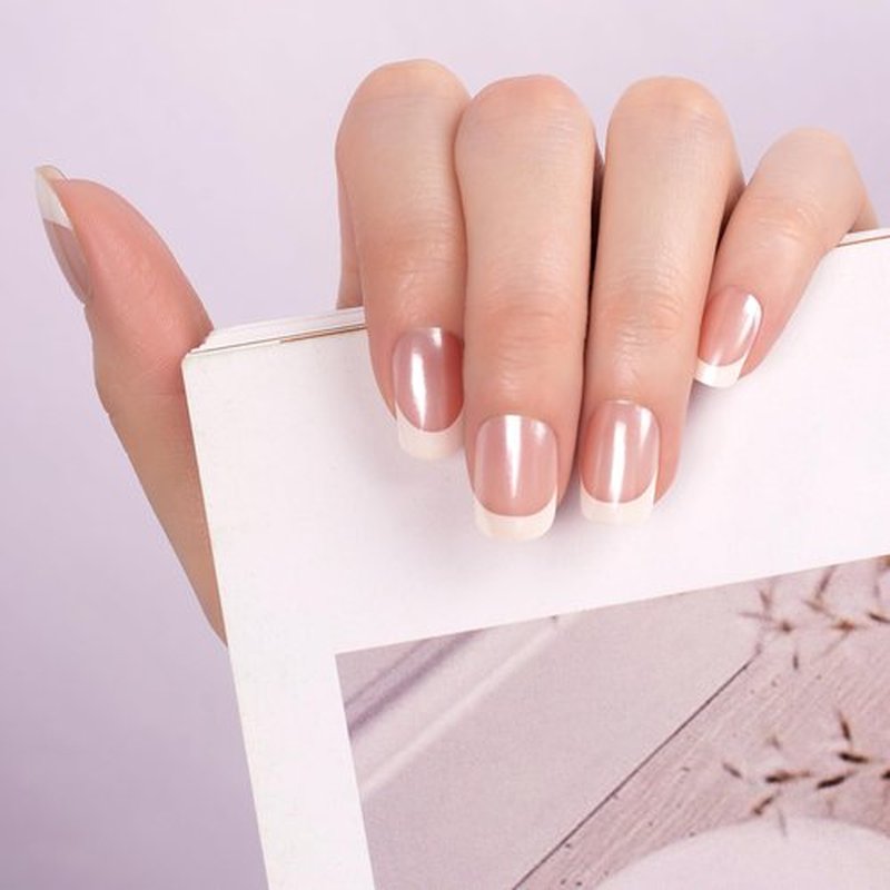 DANNI & TONI Semi Cured Gel Nail Strips Classic French (Lily Grace) Shiny French Tip Gel Nail Wraps UV Led Nails 28 Stickers