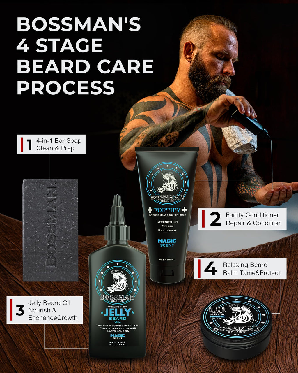 Bossman Beard Balm Variety Pack - Beard Grooming, Growth and Care Kit - Softener and Moisturizer - All 6 Scents