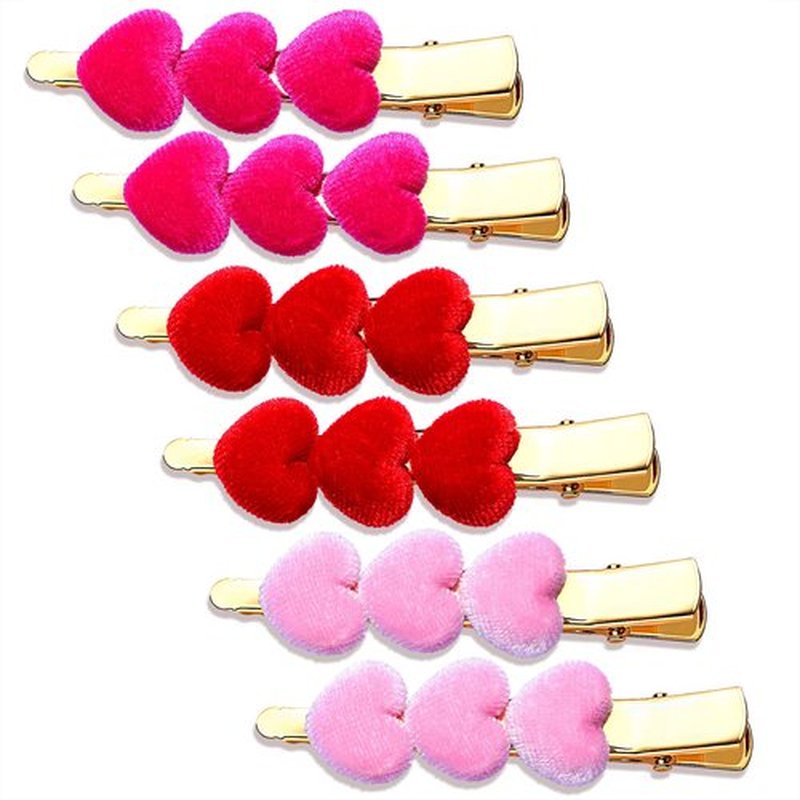CEALXHENY Valentine’s Day Hair Clips Velvet Heart Hair Clips for Women Girls Triple Heart Hairpins Sweet Hair Barrettes Fashion Hair Accessory Holiday Gifts (Style B - Furry)