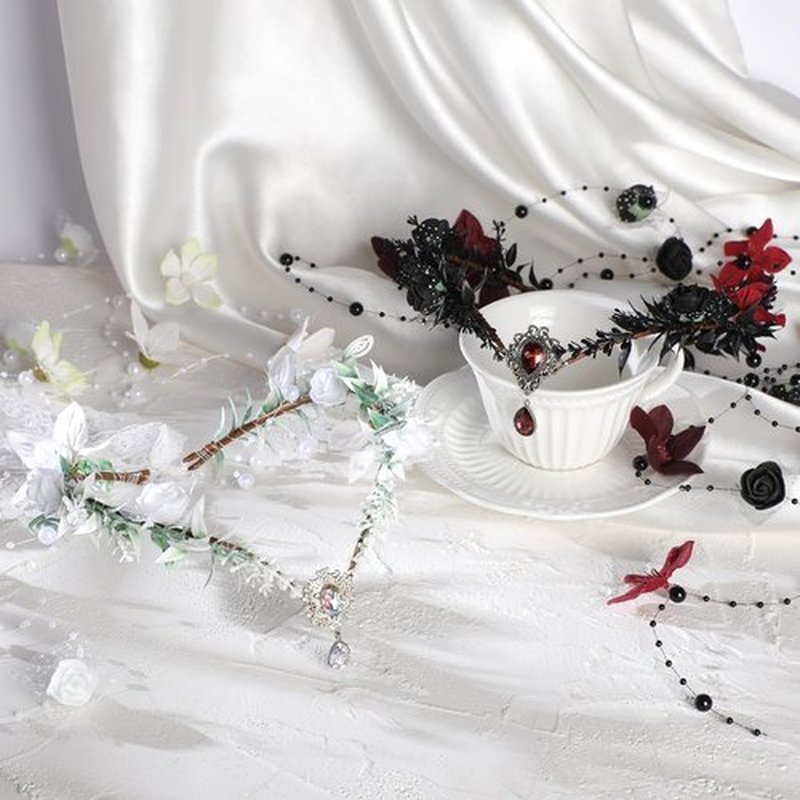 MOSTORY Black Fairy Flower Headpiece - Gothic Floral Headband Dark Elf Crown Medieval Floral Circlet for Witch Oufit Halloween Accessories Women Renaissance Faire Costume Cosplay