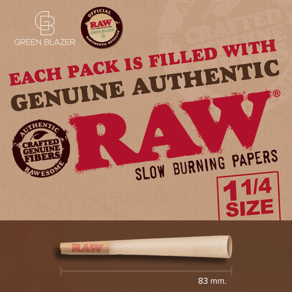 RAW Cones 1 1/4 Size: 50 Pack Patented Slow Burning Pre Rolled Rolling Papers & Tips, Classic Raw Paper, 84mm
