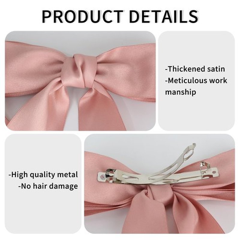 NAISIER 21 inch Silky Satin Hair Accessories: Large Ribbon Bows, Ponytail Holders, Silk Bowknots, and Metal Barrettes in Pink & White