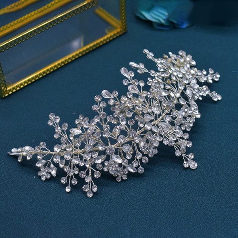 Mpoikba Rhinestone Bride Headband, Elegant Wedding Hair Pieces for Brides, Bridal Hair Accessories(Silver)
