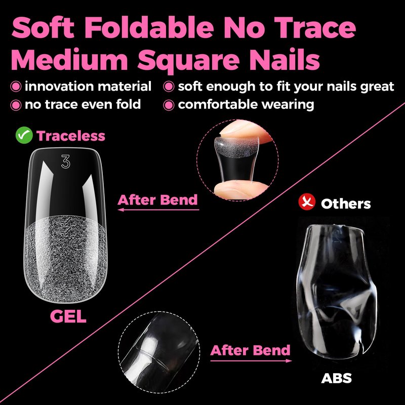 UNA GELLA Square Gel Nail Tips 15 Sizes Medium Square Press on Nails Pre Etched 300pcs Soft Gel Fake Nails Full Cover For Nail Extension Home DIY Nail Salon for Women