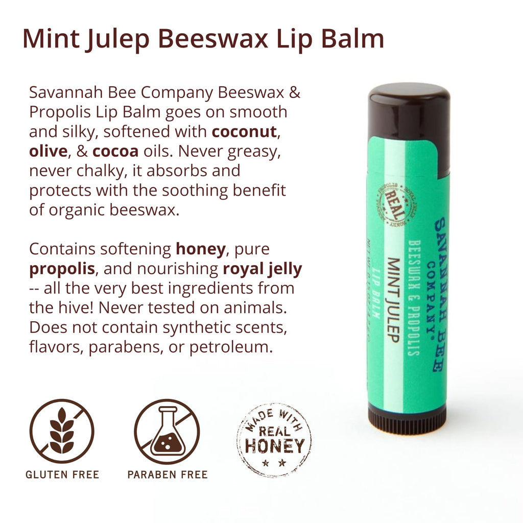 Savannah Bee Company Mint Julep Lip Balm, 0.15-Ounce (Pack of 4)