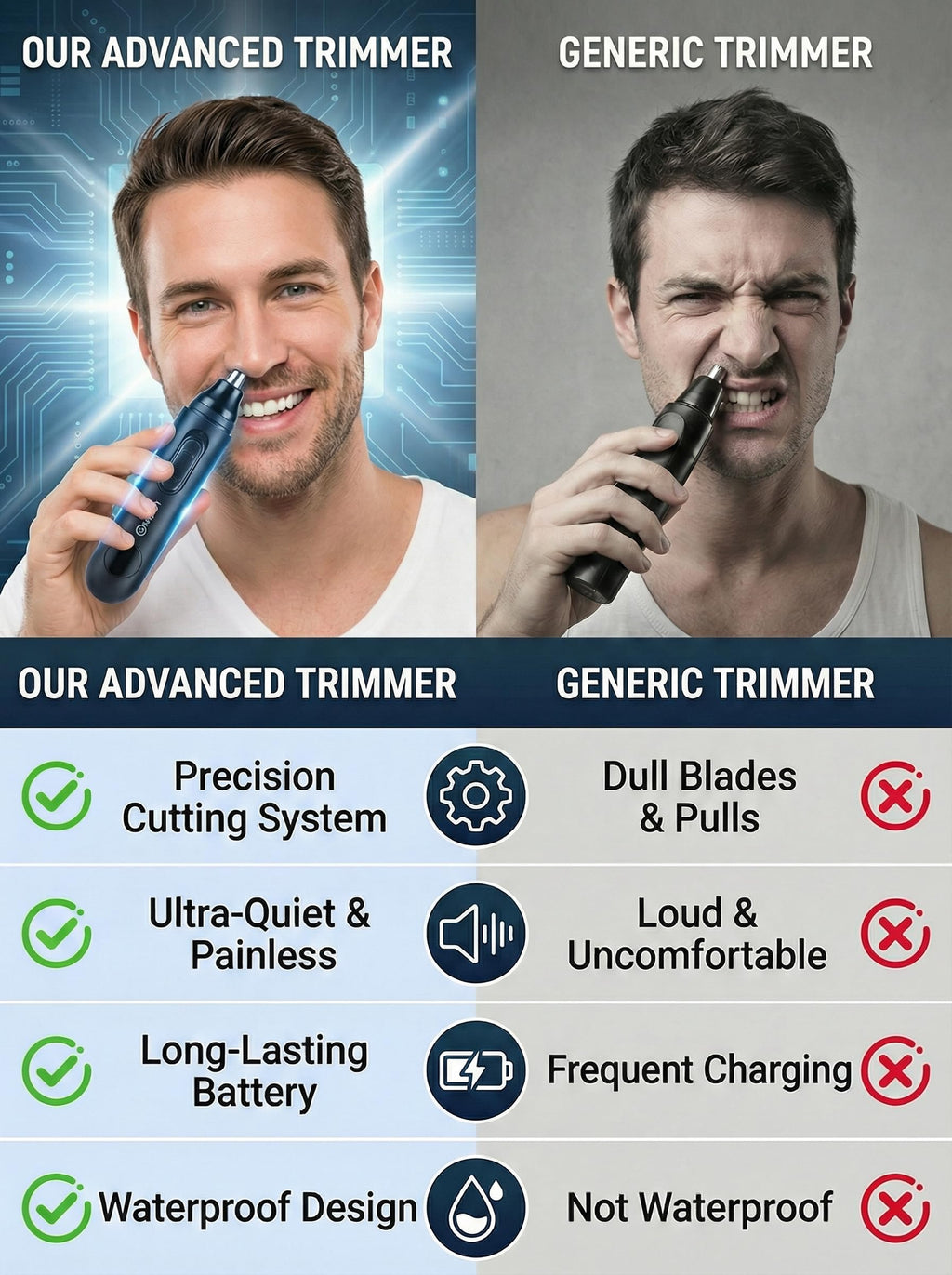 Lyncinque Nose Hair Trimmer for Men & Women - Waterproof USB Rechargeable Ear & Nose Trimmer, 360° Rotary Painless Facial Hair Trimmer with LED Monitor, Eyebrow & Beard Trimmer, Easy Clean, Quiet