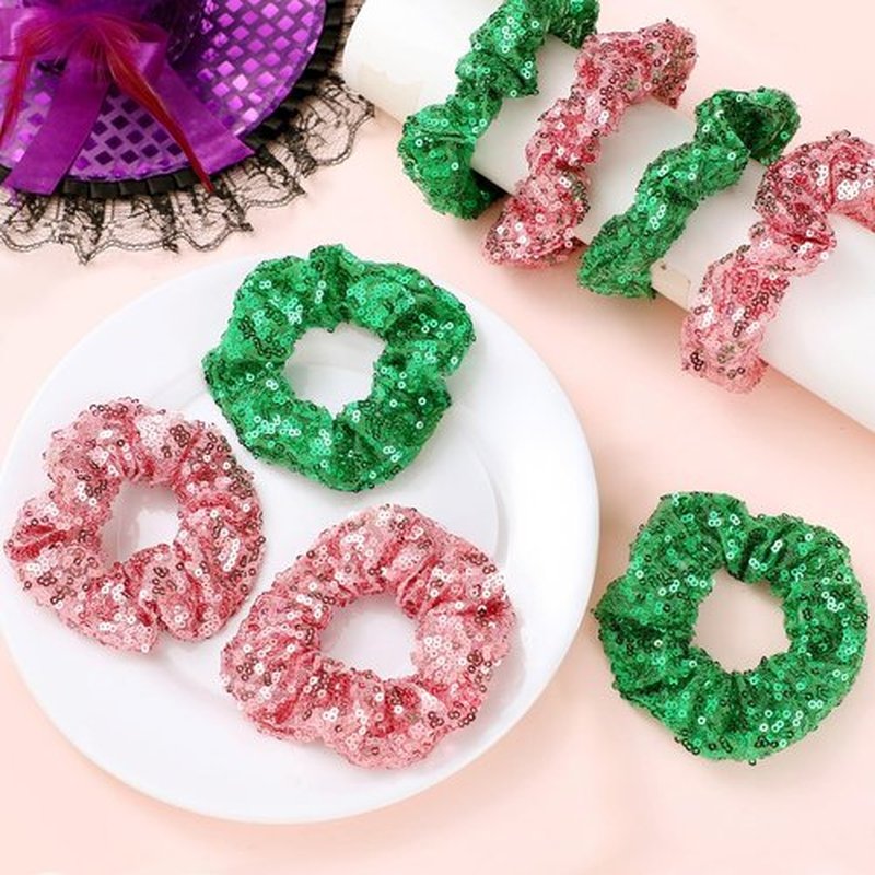 Knitgrip 24 Pcs Pink and Green Hair Scrunchies Witch and Princess Wizard Party Favors Witch Hair Accessories Pink Green Party Favors for Wizard Movie Fan Women Friendship Gifts(Sequin Style)