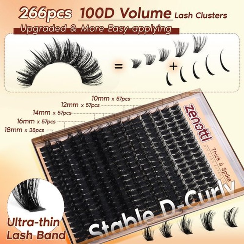 Lash Clusters Volume Eyelash Clusters with Spikes Wispy Fluff Cluster Eyelash Extensions 100D Thick Lashes Extensions DIY Individual Lashes at Home 10-18mm 266pcs by zenotti