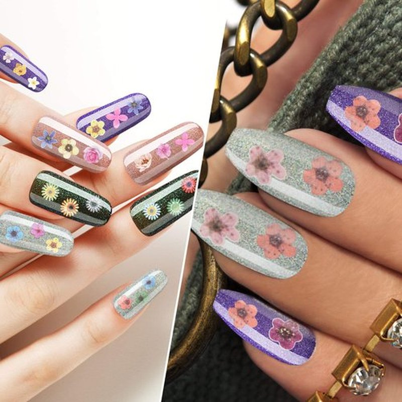 Maitys 3 Boxes 1080 Pcs 3D Flowers for Nails Decals (Not Self Adhesive or Stickers) Colorful Mixed 3D Flower Leaves Wood Pulp Nail Sequins for DIY Manicures