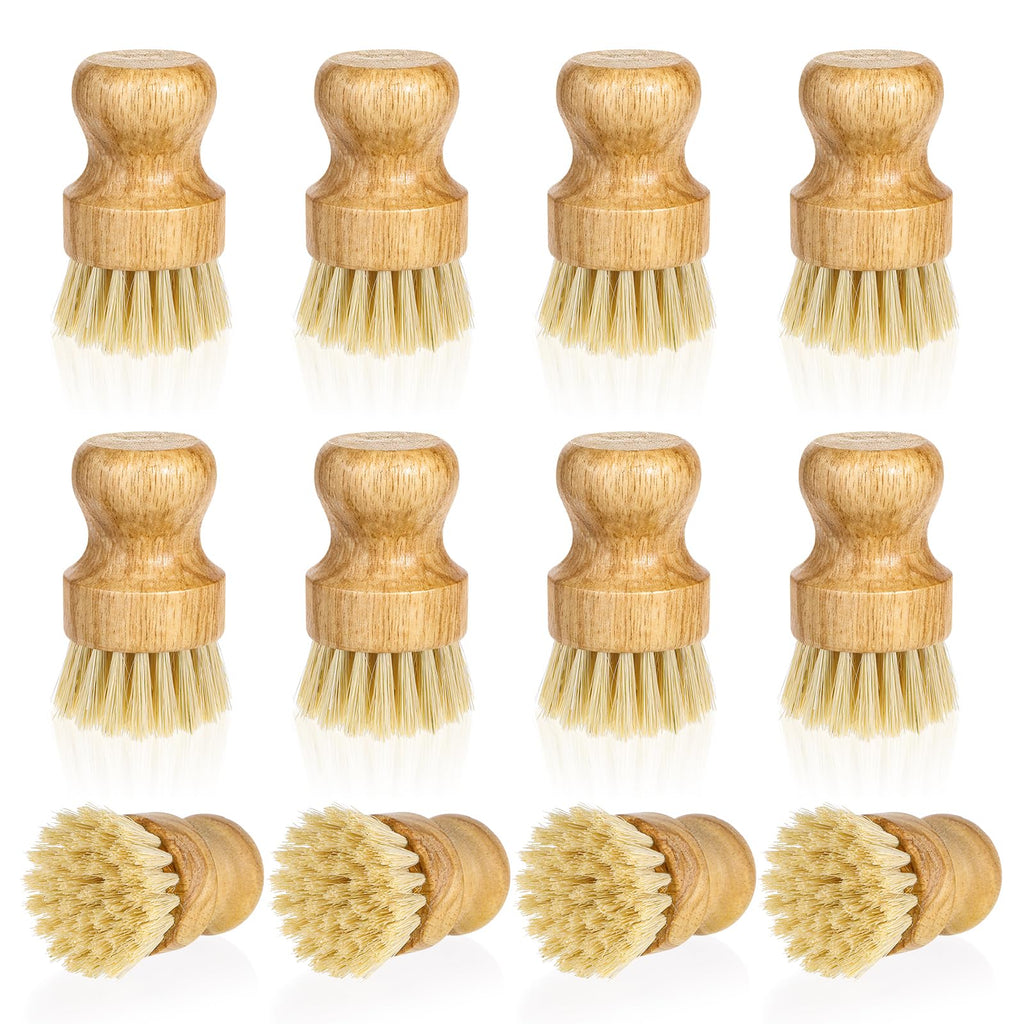 12 Pcs Bamboo Dish Scrub Brushes Kitchen Dishwashing Cleaning Brush Wooden Scrubbers Set Sisal Bristles Cleaner Scrubber for Washing Cast Iron Pan Pot Sink Spatula