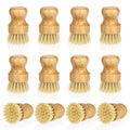 12 Pcs Bamboo Dish Scrub Brushes Kitchen Dishwashing Cleaning Brush Wooden Scrubbers Set Sisal Bristles Cleaner Scrubber for Washing Cast Iron Pan Pot Sink Spatula