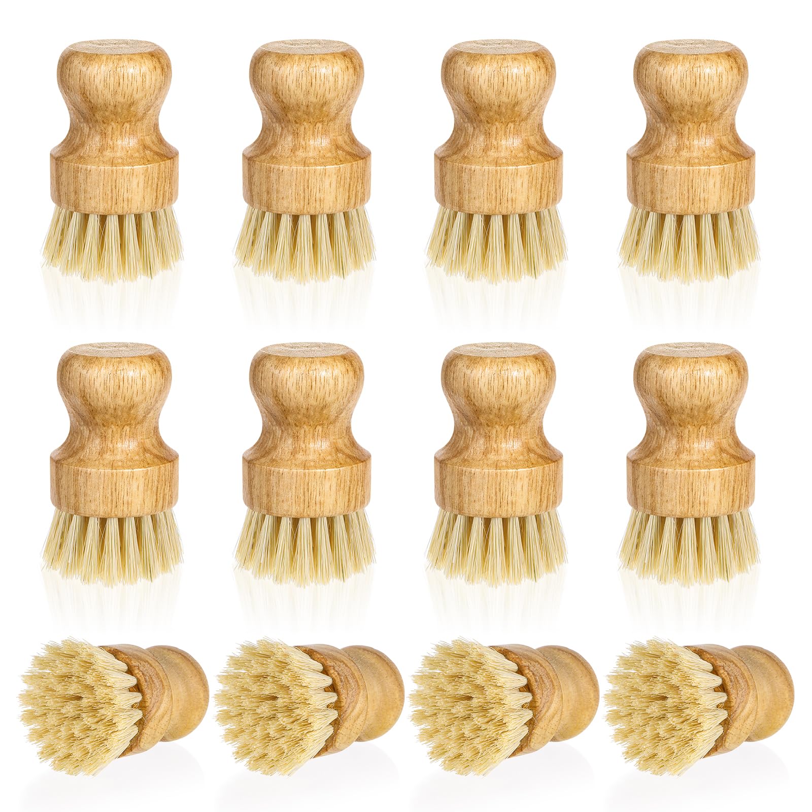 12 Pcs Bamboo Dish Scrub Brushes Kitchen Dishwashing Cleaning Brush Wooden Scrubbers Set Sisal Bristles Cleaner Scrubber for Washing Cast Iron Pan Pot Sink Spatula