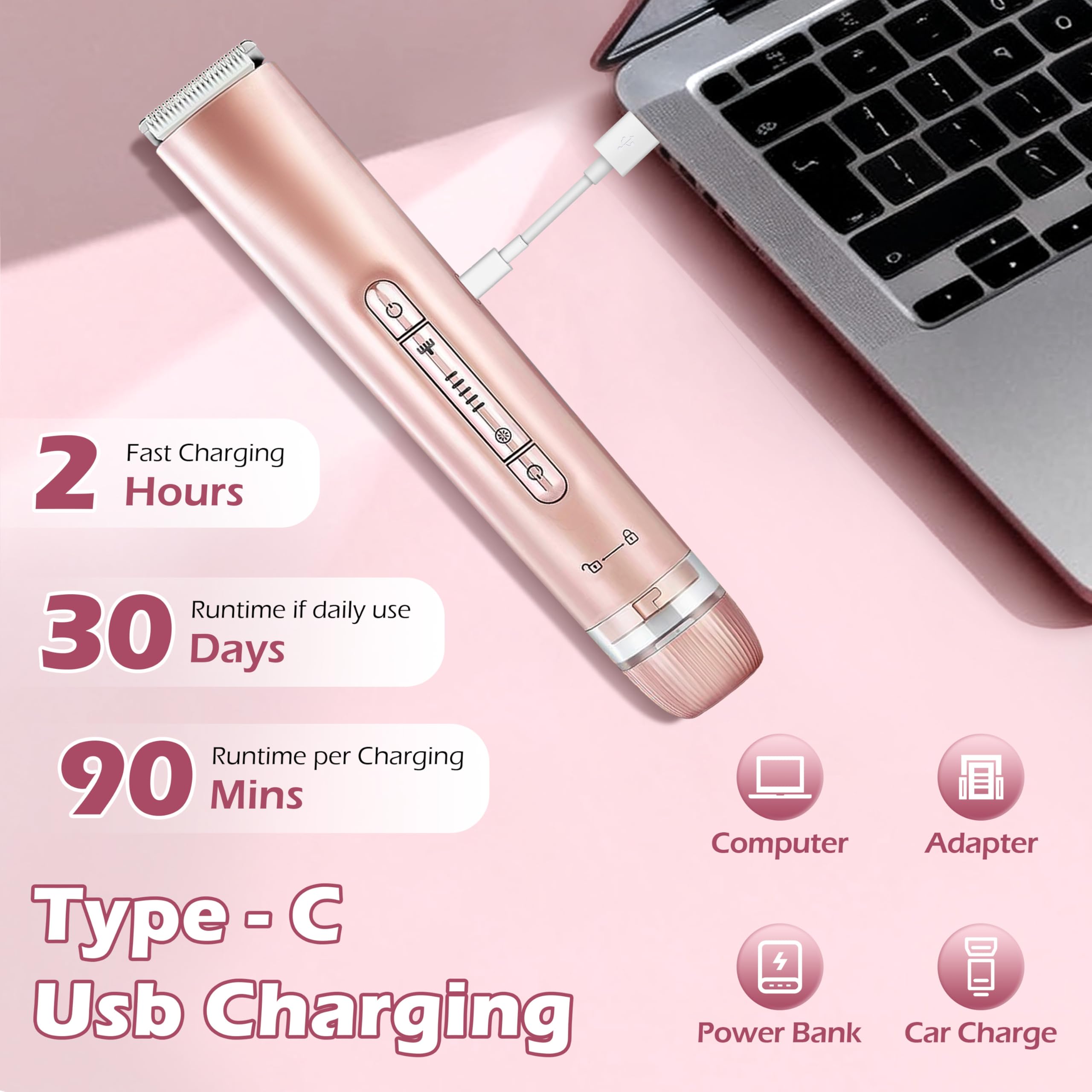 Floranurture 2 in 1 Women Electric Shaver Dual Head Bikini Trimmer for Women IPX7 Waterproof Wet & Dry Use Body Hair Trimmer and Facial Hair Remover Body Shaver for Bikini Underarm Leg Arm Body Face