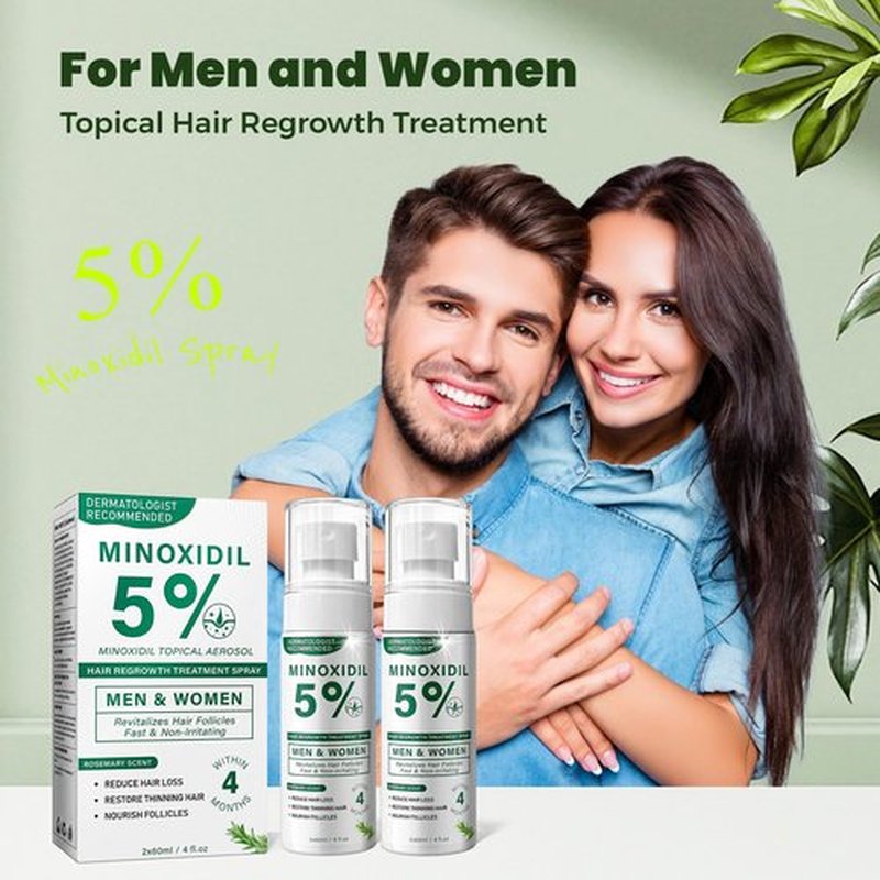 5% Minoxidil Hair Regrowth Spray for Men and Women with Rosemary Scent – 2 x 60ml Value Pack for 4+ Months – Lightweight Non Greasy Mist for Thinning Hair Receding Hairline Crown Support (Rosemary)
