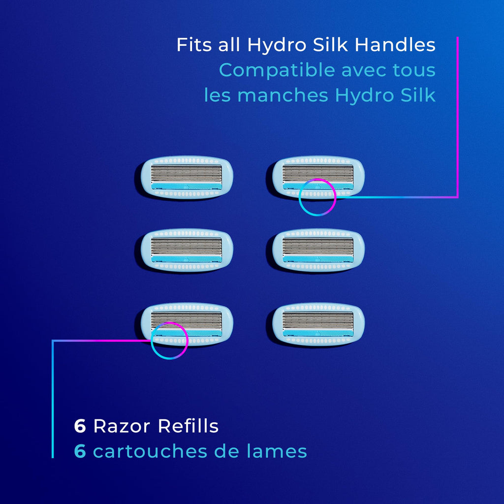 Schick Hydro Silk Moisture Razor Blade Refills,| 5-Blade Moisturizing Razors for Women | Womens Moisturizing Razor Refills,6 Count (Pack of 2)