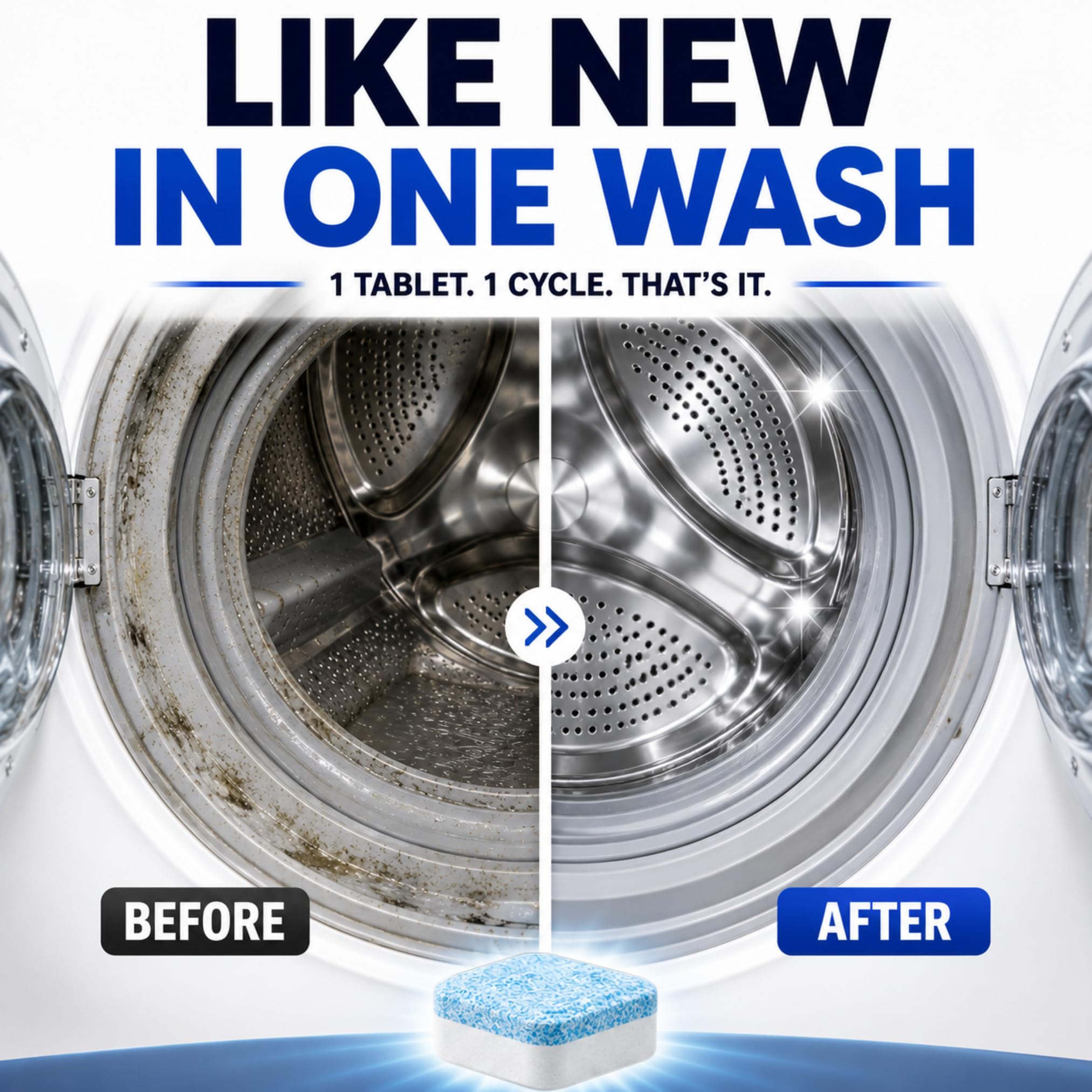 GRIME LABS Washing Machine Cleaner Tablets - Penetrating Deep Clean Washer Cleaner Tablets For Front Loader And Top Load HE - Active Formula Tub Descaler Deodorizer