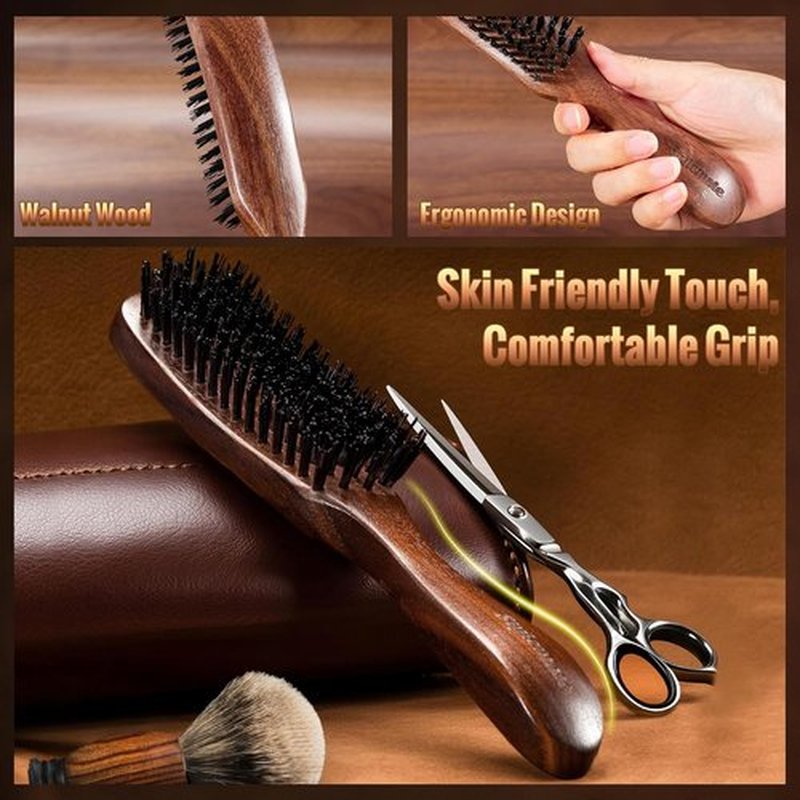 STYLEMATE Hair Brush for Men - Nylon Bristles for Thick Hair | Natural Black Walnut Handle for Smoothing and Styling