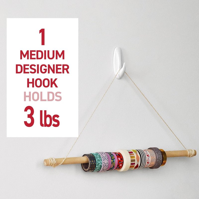 Command Medium Designer Hooks - Damage-Free Wall Hooks with Adhesive Strips | 9 Hooks & 12 Strips, Holds Up to 3 lb