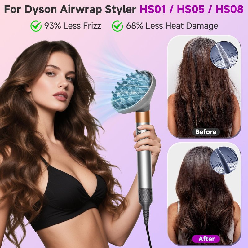 Upgraded Large Diffuser Attachment for Dy-son Airwrap Styler HS01, HS05, HS08, Converts to Hair Dryer, Fast Drying Wave & Curly & Thick, Heat Resistant Nylon Fiber Nozzle Attachments