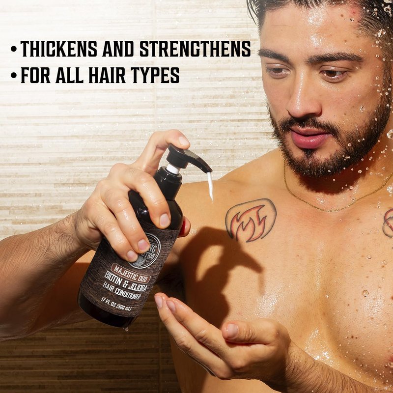 Viking Revolution Majestic Oud Men's Shampoo & Conditioner Set - Biotin & Jojoba Oil for Thinning Hair (17 Oz)