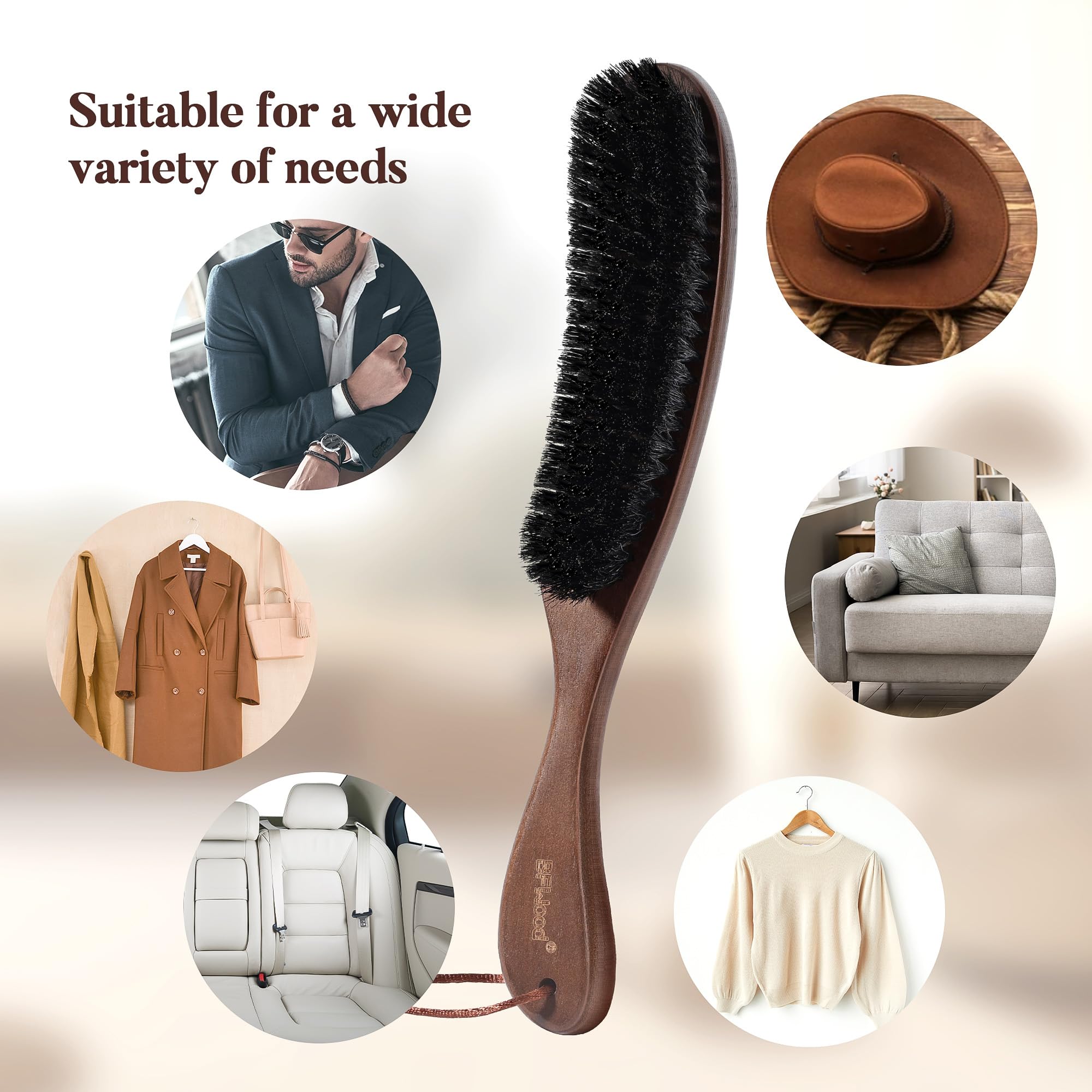 BFWood Clothes Brush, Boar Bristle Lint Brush for Suits, Cashmere, Wool, Velvet, Suede and Pet Hair, Large Black Walnut Wood Handle