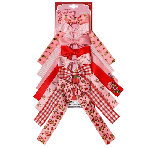 Strawberry Shortcake Printed Long Tail Hair Bow Set for Girls – 7-Pack Printed Bows with Alligator Clips – Cute Hair Accessories for Kids Ages 3+