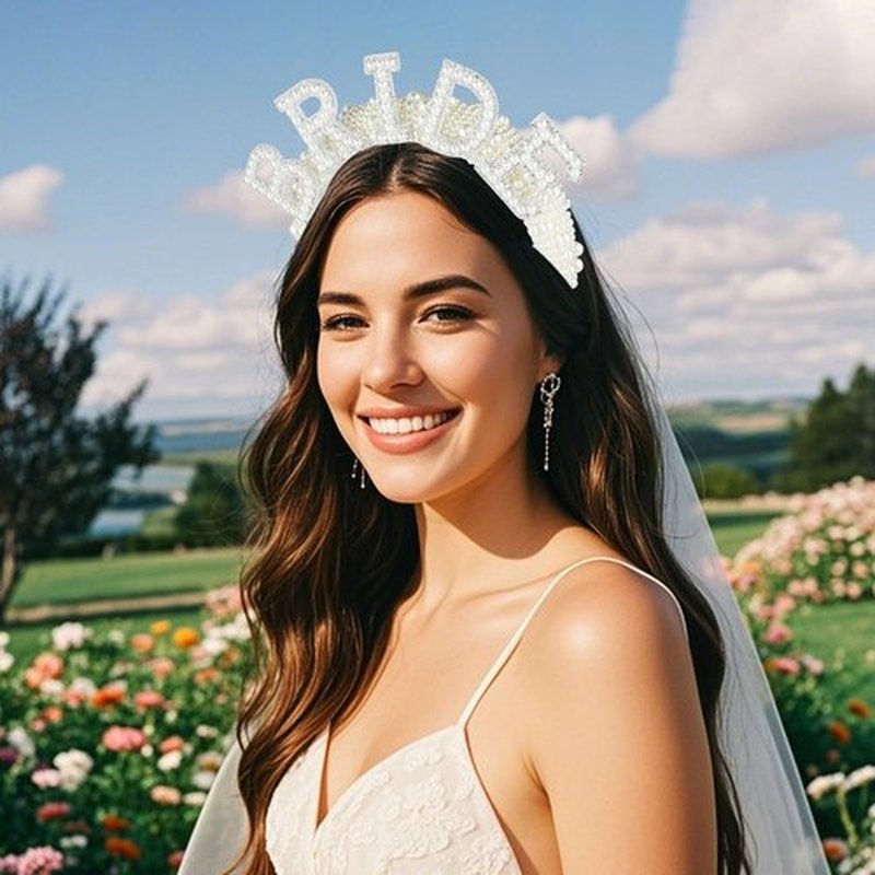 SUVO Pearl Bride Headband with Veil - Perfect for Bridal Shower and Bachelorette Party Decorations or Gifts