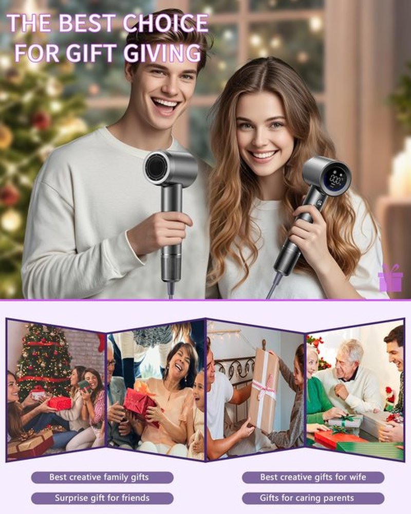 Hair Dryer, 15000RPM High Speed Ionic Hair Dryer for Fast Drying, Professional Lightweight with Magnetic Nozzle, 5 Temperatures and 2 Speeds, Low Noise, Suitable for Travel and Home Use