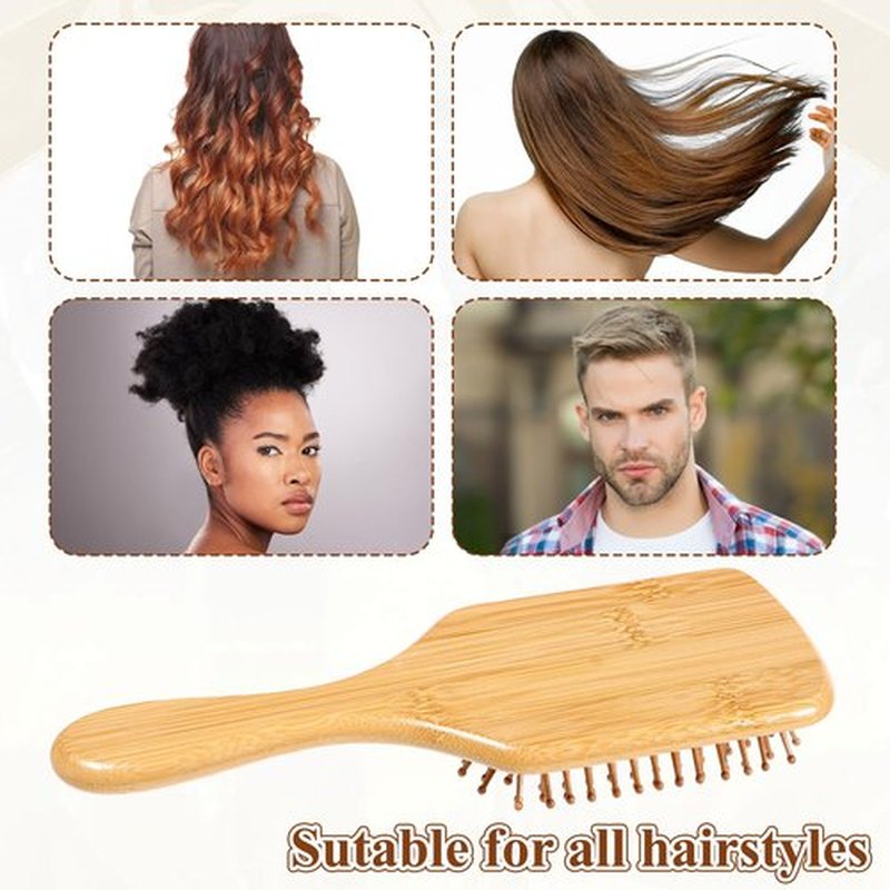 12-Pack Natural Bamboo Hair Brushes for Scalp Massage & Detangling, Anti-Static Wooden Paddle Brush with Ergonomic Handle and Bamboo Bristles, DIY Engraving Gifts for Women/Men/Kids, All Hair Types