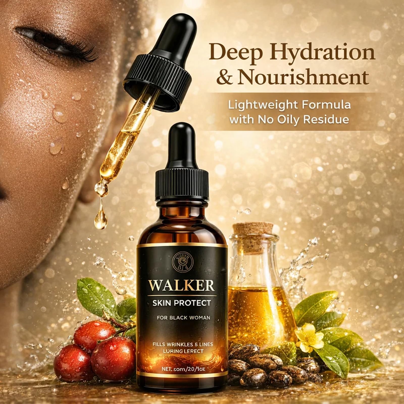 Walker Skin Protect Serum, 60ml Walker Skin Protector for Black Women, For Wrinkles and Fine Lines, Anti-Aging Face Serum, Lifting Effect, Fills Wrinkles & Lines (2pcs)
