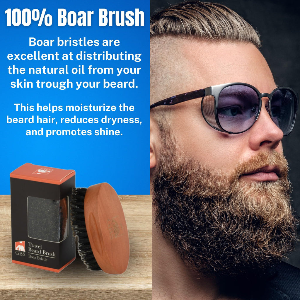 G.B.S 2 Pack Beard Travel Brush with Boar Bristles Great for Dry or Wet Beards Distributes Balm, Oil for Growth and Shine and Softness Professional Durable Camping