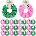 Yuxung 24 Pcs Pink and Green Silk Hair Scrunchies with Quote Card Witch Party Favor Soft Hair Tie, Ponytail Holder, Elastic Bobbles Ropes Hair Accessories Crown Witch Movie Fan Gift for Girls Women