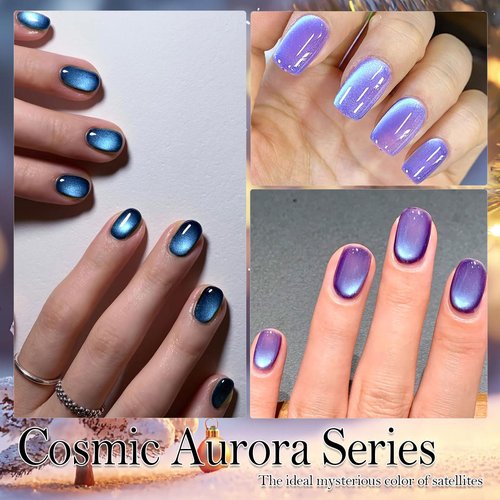 NAILGIL Glass Cat Eye Gel Nail Polish Set with Magnet 8 Colors, Silk Magnetic Cats Eye Polish Ceramic Green Red Silver Purple Blue Cateye Gel Moonlight Effect Soak Off Salon Quality, Christmas Series
