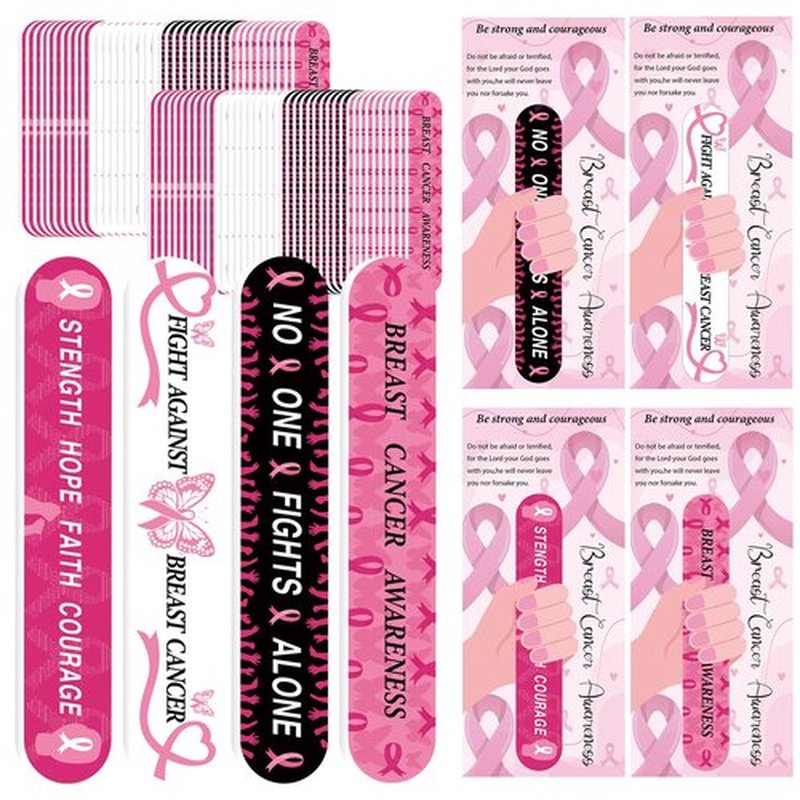 50 Sets 4.72" Breast Cancer Awareness Gift Nail File with Pink Ribbon Design Breast Cancer Awareness Nail Files Bulk Manicure Tools for Women Party Gift Accessories(48PC)