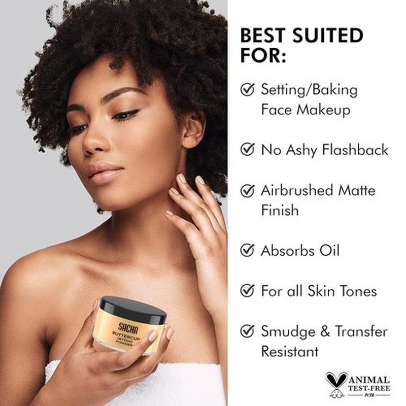 Sacha BUTTERCUP Setting Powder - No Ashy Flashback | Blurs Fine Lines & Pores | Translucent for Medium to Dark Skin, 1.75 oz