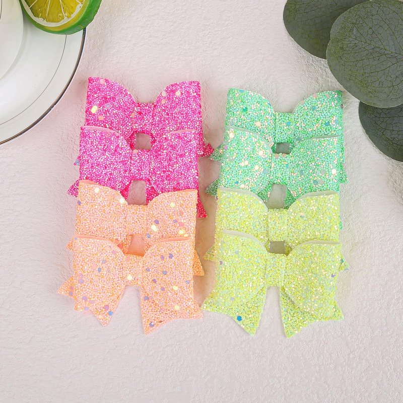 XIMA Glitter Hair Bows for Girls, 24 Piece Set with Alligator Clips, Rainbow Sparkle Hair Accessories