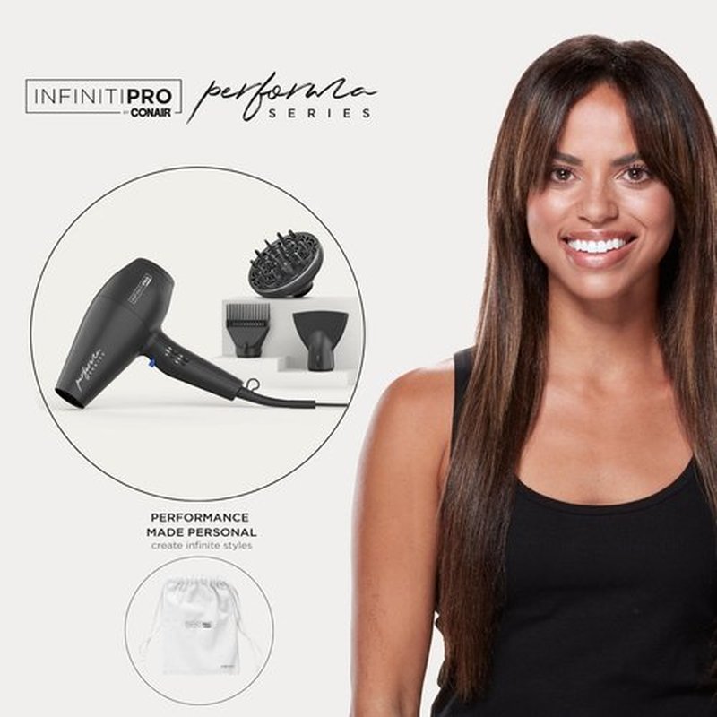 Conair Infiniti Pro Hair Dryer with Diffuser Plus 2 Other Attachments and Drawstring Storage Bag | Performa Series Hair Dryer | Blow Dryer with Professional Performance Motor | Black