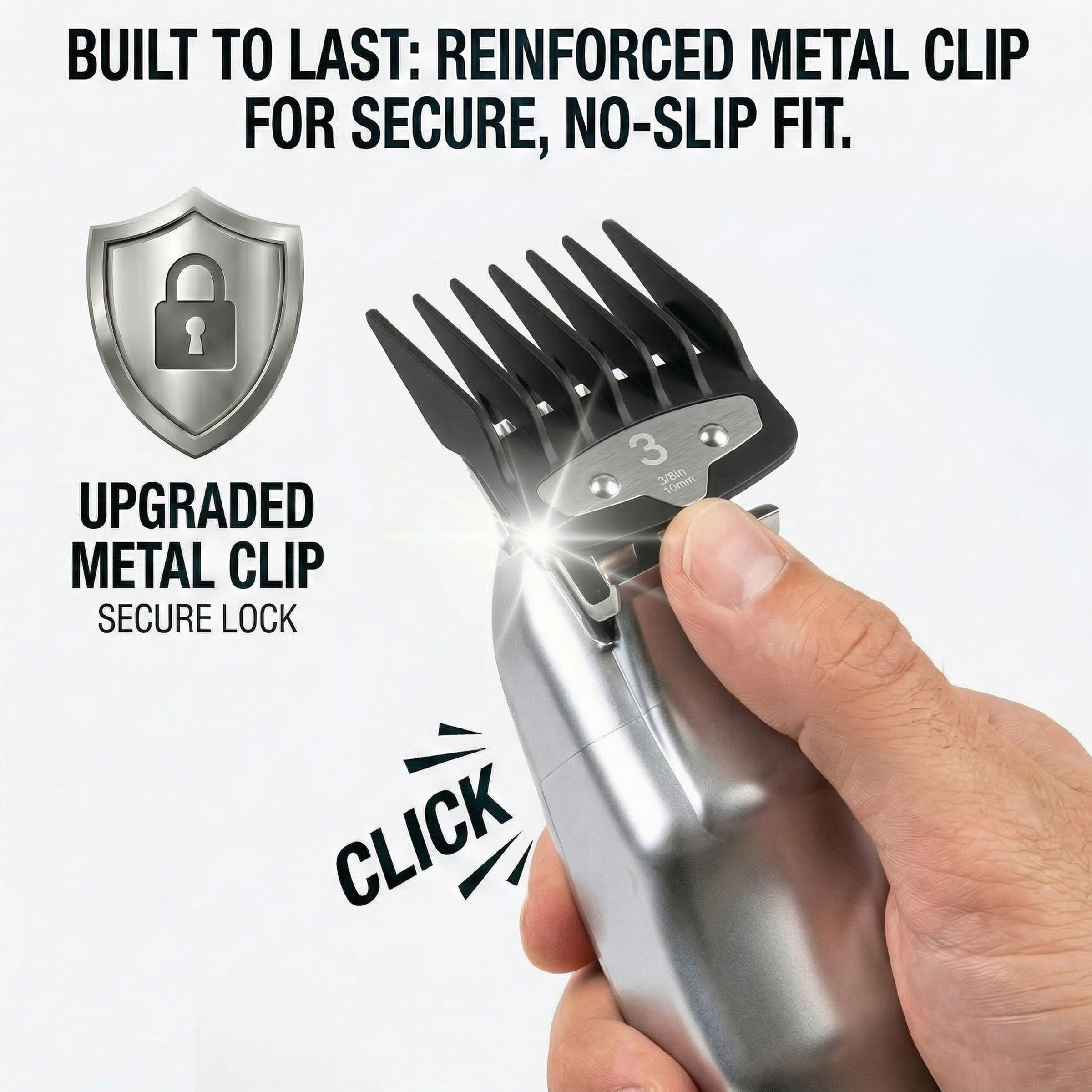 VALLNEI 10-Piece Metal Clip Clipper Guards for Wahl, Full Set #0.5 to #8 (1/16"-1"), Premium Guide Combs Compatible with Magic Clip, Senior, Legend, Super Taper, 100th Anniversary - Black