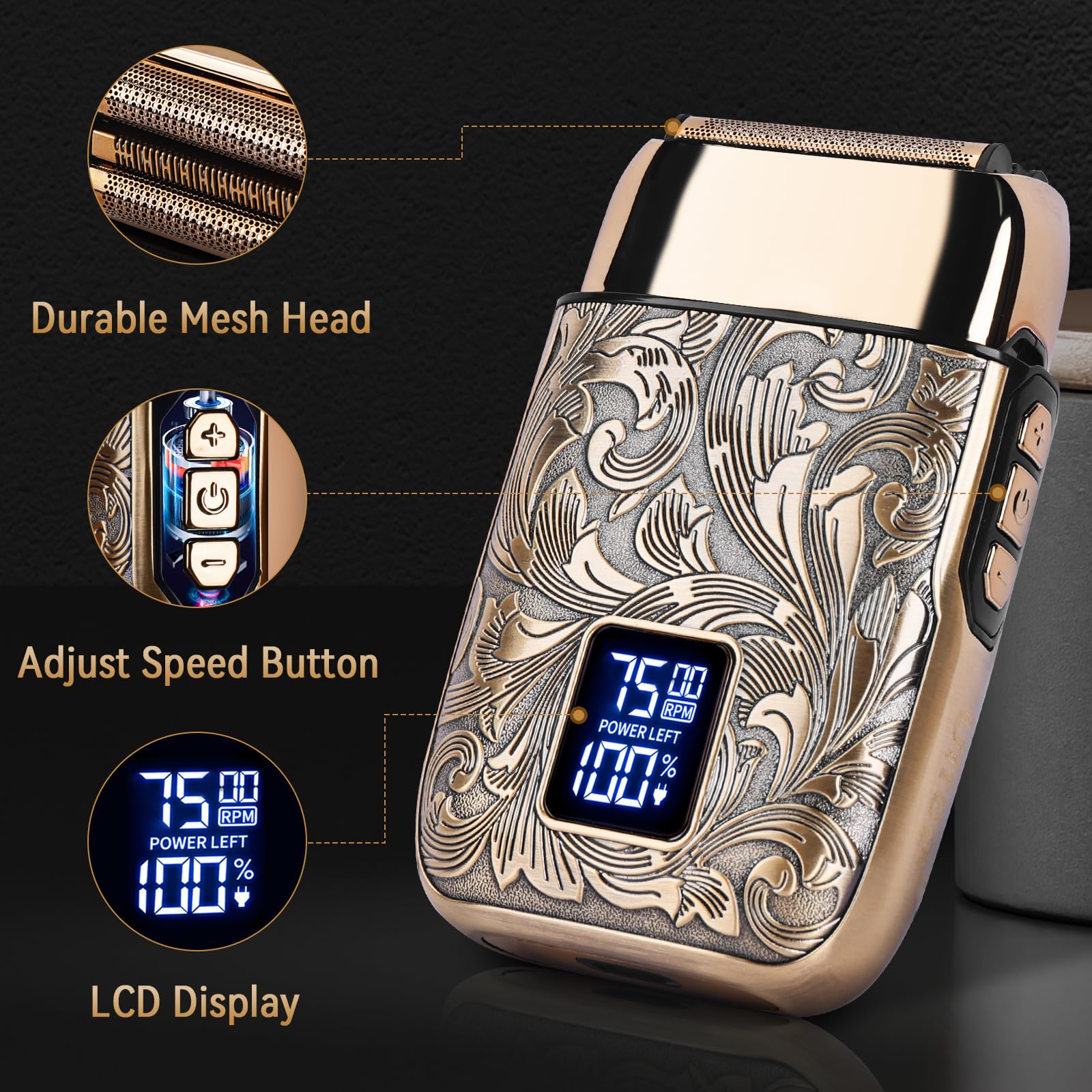 Ufree Close Shave Electric Foil Shavers for Men, 3-Speed Electric Razor, Bald Head Shavers, Face Shaving Beard Trimmer with LCD Display, Gifts for Men