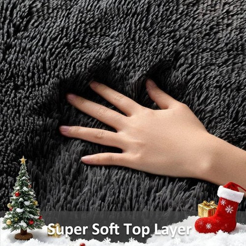 Ophanie Black Area Rug - Fluffy Shaggy Soft Carpet for Living Room & Bedroom | 5x8 Size