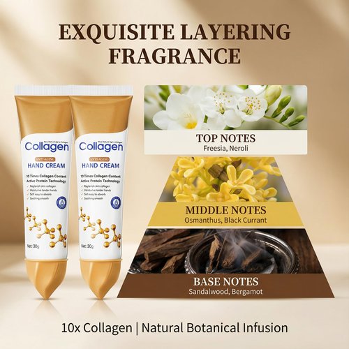 Collagen Hand Cream for Dry Cracked Hands, Anti-Aging & Firming Lotion with 10x Active Protein, Intensive Moisturizing Repair for Rough Skin & Fine Lines, Non-Greasy & Fast Absorbing, 2 PCS