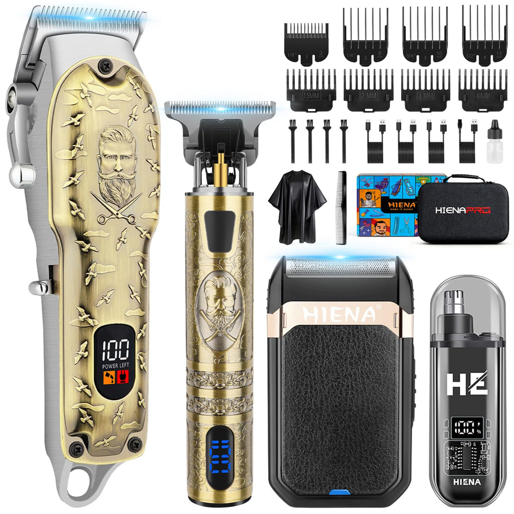 HIENA PRO Hair Clippers for Men Professional, Cordless Barber Clipper and T-Blade Beard/Hair Trimmer Set, Electric Razor Foil Shaver Nose Trimmer Barber Kit, Men's Hair Cutting Kit (232 Set)