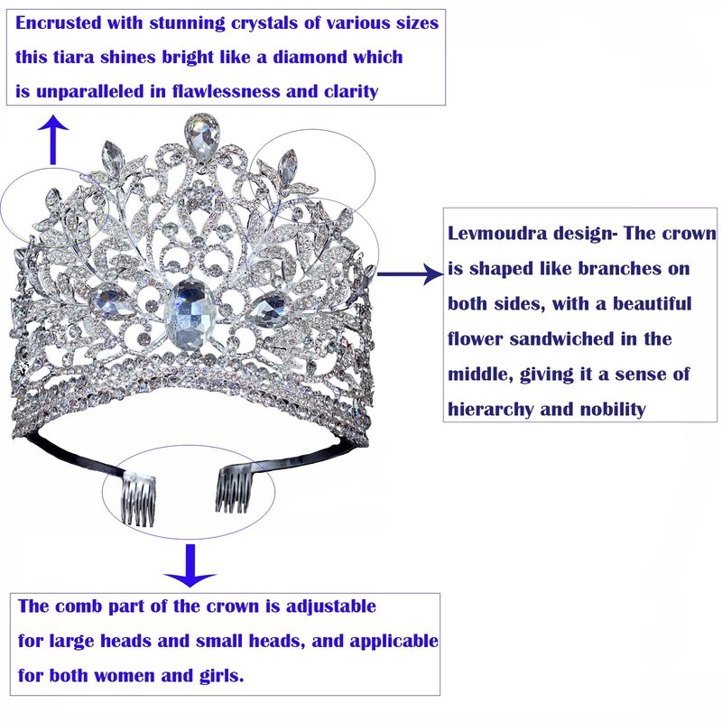 Wedding Tiaras and Crowns with Combs for Women, Crystal Queen Crown Silver Wedding Tiara for Bride, Princess Headpieces Quinceanera Pageant Crown Diadem for Birthday Prom
