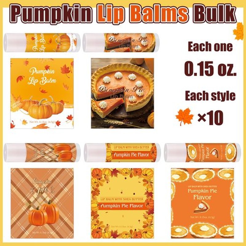 Siifert 100 Pcs Thanksgiving Pumpkin Pie Scented Lip Balms Bulk Thanksgiving Party Favors Fall Party Gifts Autumn Lip Balms Fall Goodie Bag Basket Stuffers Favors for Women Employee (Classic Style)