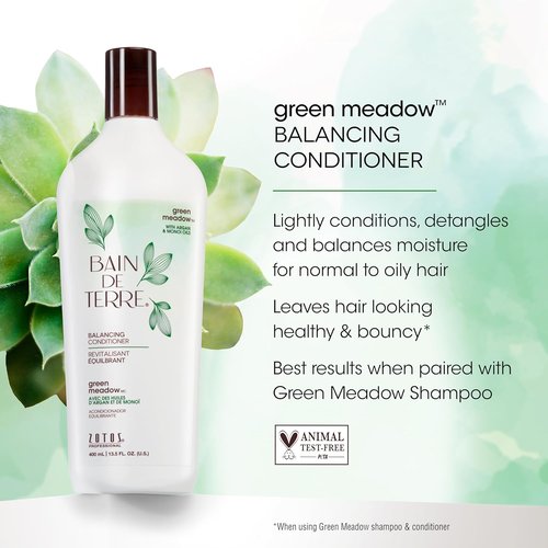Bain de Terre Green Meadow Conditioner - Gentle Moisture Balance with Argan & Monoi Oils | Paraben-Free, Vegan, Color-Safe (2 Sizes)