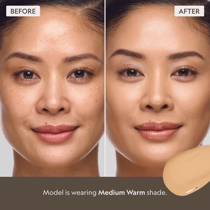 YENSA Skin on Skin BC Foundation Makeup - CC Cream, BB Cream & Full Coverage Foundation-In-One - Buildable, Radiant Finish with SPF 40, Hyaluronic Acid, Peptides & 8 SuperBlacks - Medium Warm (1 oz)